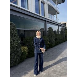 Gül düğme denim takım 