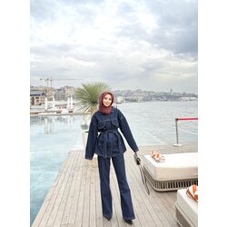 Kuşaklı denim takım 