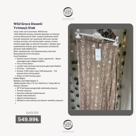 Wild Grace Desenli Yırtmaçlı Etek