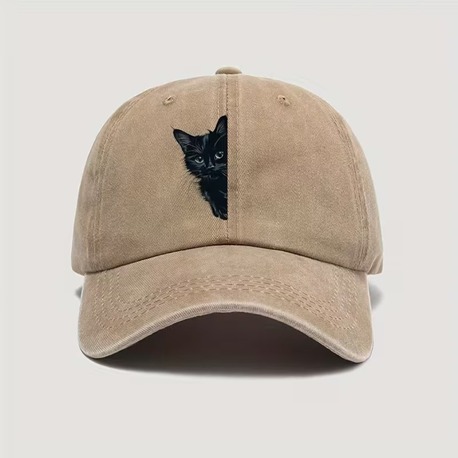 Kedi Baskılı Vintage Şapka | Uniseks Yıpranmış Görünümlü Şapka  | E- Dergi Hediyeli