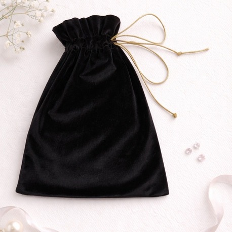 Luxe Velvet Mini Siyah Kadife Kese 10x20 cm  Altın İpli Esnek Polyester Hediye Kesesi
