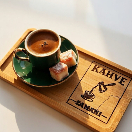 Kişiye Özel Çay Kahve Sunum Tepsisi Ahşap Kahve Tepsisi İsim Logo Yazılı 8 Adet