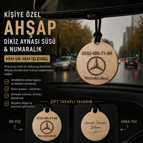 Kişiye Özel Ahşap Araba Süsü Dikiz Aynası Süs
