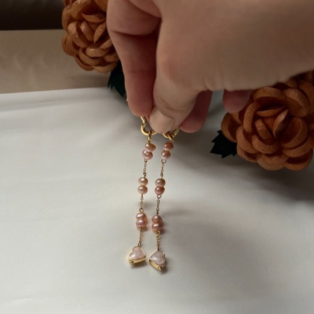 The Enamelled Shine Of Peach Pearl Love Earrings
