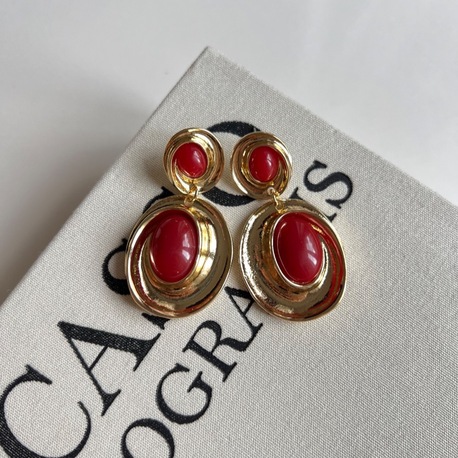 Gold Bordo Detaylı Vintage Küpe