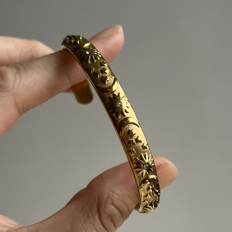 Çelik Güneş ve Ay Temalı Gold Kelepçe
