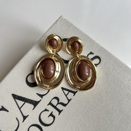 Gold Kahverengi Detaylı Vintage Küpe