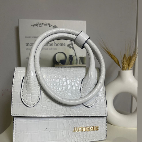 Beyaz Mini Krokodil Desenli Jacquemus Model El & Omuz Çantası