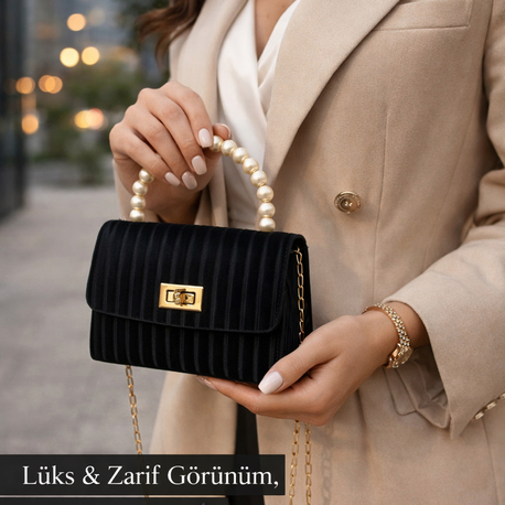 Pearl Noir İnci Saplı Mini Abiye Çanta