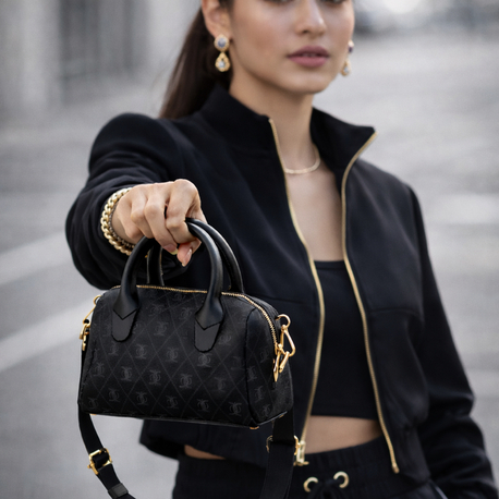 Premium Mini Siyah Monogram El & Omuz Çantası