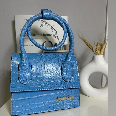 Mavi Mini Krokodil Desenli Jacquemus Model El & Omuz Çantası