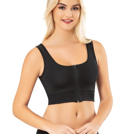 LEYNA BUTİK Dalgıç Kumaş Çıkarılabilir Pedli Fermuarlı Siyah Renk Spor Atlet - Crop