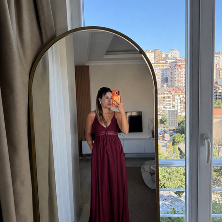 Bordo yarım astar bohem elbisr