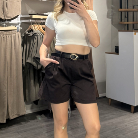 Kemerli Gabardin Şort 
