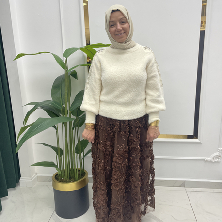 Payetli Çiçekli Etek 