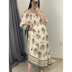 ekru şal desen maxi elbise