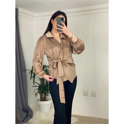 marka model yandan bağlamalı bluz (sütlü kahve)