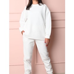 Erkek/Kadın Bisiklet Yaka Sweatshirt Beyaz Eşofman Takımı