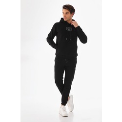 HY STORE Kapşonlu Kanguru Sweatshirt Siyah Eşofman Takımı