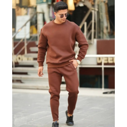 Erkek/Kadın Bisiklet Yaka Sweatshirt Çikolata Eşofman Takımı