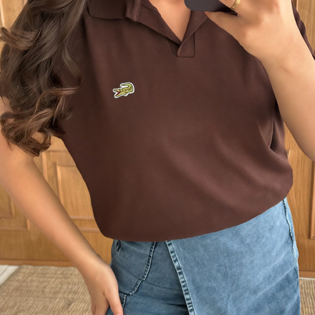 Kahve lacoste merserize polo yaka tshırt