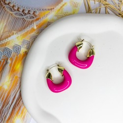 byFREZYA Gold Detay Halka Küpe (Pembe)