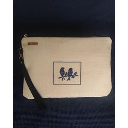 Serçeli Kanaviçe Clutch Çanta 