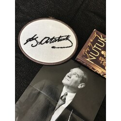 Atatürk imzalı kasnak pano 
