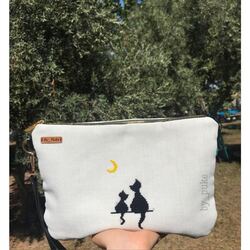 Kedi Kanaviçe Clutch Çanta