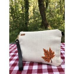Çınar Yaprağı Kanaviçe Clutch Çanta