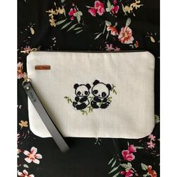 Panda Kanaviçe Clutch Çanta
