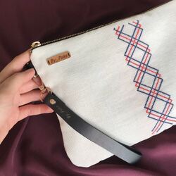 Baklava Deseni Kanaviçe Clutch Çanta