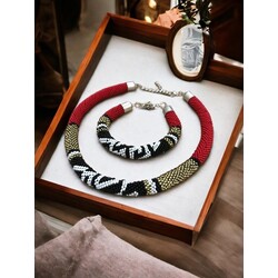 Kırmızı BOHEM Kolye + Bileklik Set