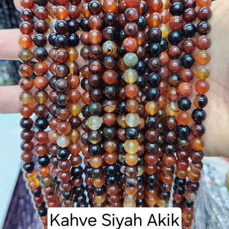 8 MM Kahve Siyah Akik Taşı Dize