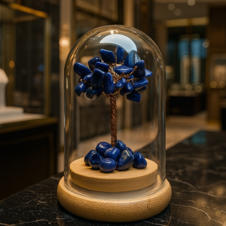 Cam Fanus İçerisinde Lapis Lazuli Taşı Ağacı