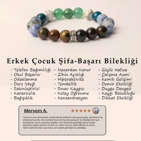 %100 Doğal Taş Erkek Çocuk Başarı Bilekliği