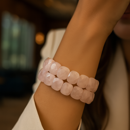 Rolex Tarzı Pembe Kuvars Taşı Bileklik