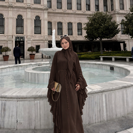 Fırfırlı abaya kahverengi
