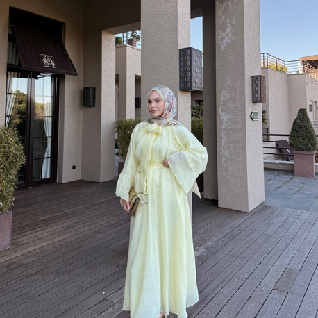 Flora elbise tereyağ sarısı