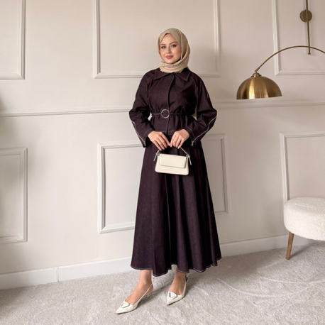 Fermuar detaylı denim takım bordo
