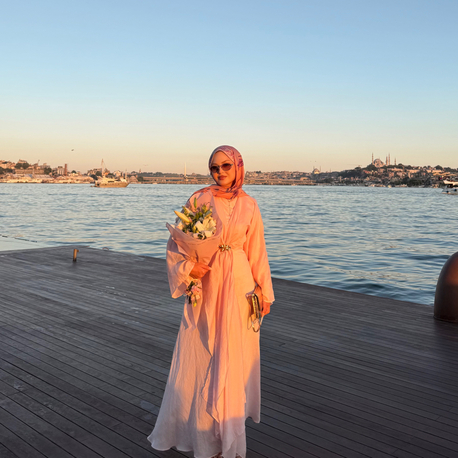 Pelerinli elbise pembe 