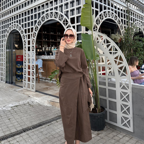 Bağlamalı etekli takım kahve