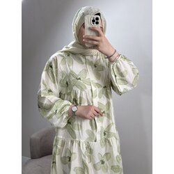 Yeşil soft kelebek desen elbise 