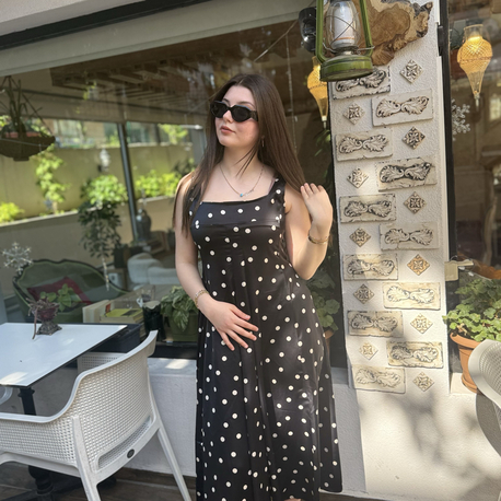 PUANTİYE SATEN DOKU ELBİSE