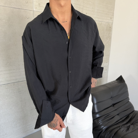 Siyah Renk Modal Kumaş Oversize Kalıp Gömlek
