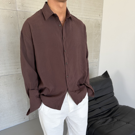 Kahve  Renk Modal Kumaş Oversize Kalıp Gömlek