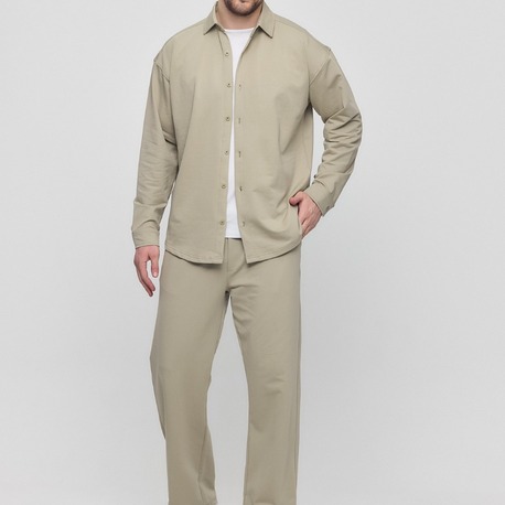 %100 Coton Kumaş Gömlek Pantolon Takım Haki Renk