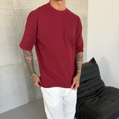 Waffle Desen Pamuk Kumaş Basic Tshirt 