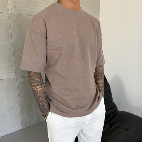 Waffle Desen Pamuk Kumaş Basic Tshirt 