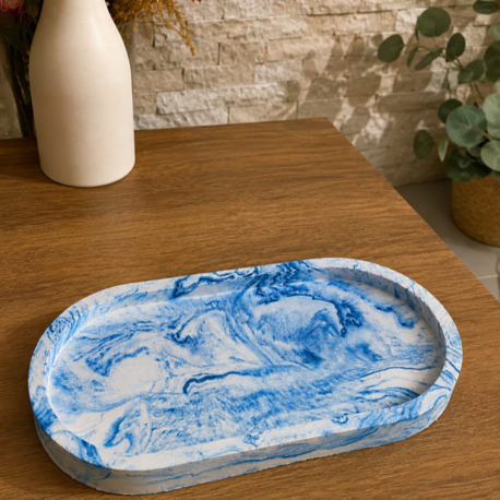 Marble Oval Tray — Ocean